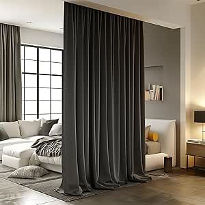 Room Divider Curtains for Ceiling Track Rod, Blackout Ceiling Track Curtains with Hooks Noise Reduction Privacy Curtain for Wall Ceiling Mount Track, 10 ft Wide x 8 ft Tall, Black, 1 Panel No Rod Curtains, Room Dividing Curtains, Ikea Ceiling Curtains, Black Out Window Ideas, Curtains Aesthetic Bedroom, Dark Curtains Bedroom, Black Curtains Living Room Ideas, Ceiling Track Curtains, Track Curtains