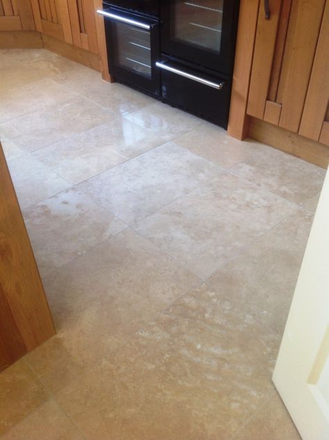 Travertine floor after polishing in Great Wilbraham Cambridge Travertine Floor Tile, Travertine Floor, Tile Repair, Tiled Floor, Floor Renovation, Stone Floor, Travertine Floors, Buffing Pads, Skirting Boards