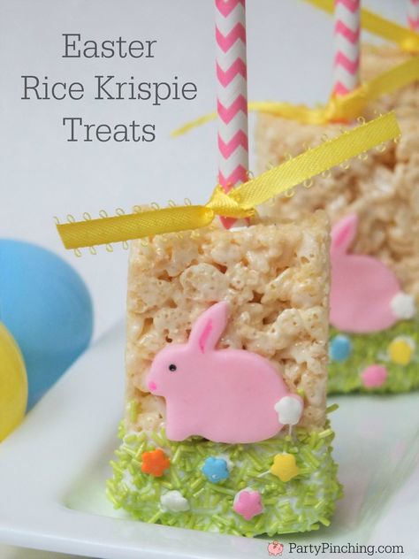 Easter Rice Krispie Treats, cute easy bunny dessert idea for Easter, fun food for kids for Easter Spring, Rice Krispie Treat pops Easter Bunny Rice Crispy Treats, Easter Treats For Kids School Cute Ideas, Rice Krispie Treats For Easter, Toddler Easter Treats, Decorative Rice Crispy Treats, Easter Rice Crispy Treats Ideas, Easter Marshmallow Pops, Easter Rice Krispie Treats Ideas, Spring Rice Krispie Treats