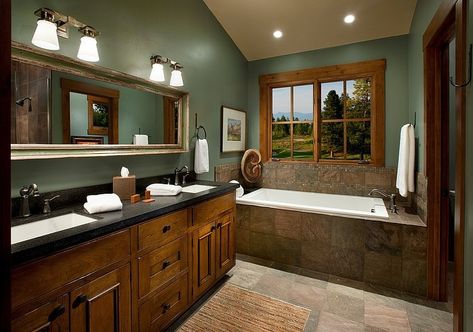 Wilderness Club by Hunter and Company Interior Design Masculine Bathroom Decor Ideas, Small Country Bathrooms, Masculine Bathroom Decor, Green Bathroom Colors, Country Style Bathrooms, Masculine Bathroom, Bathroom Marble, Brown Bathroom Decor, Traditional Bathrooms