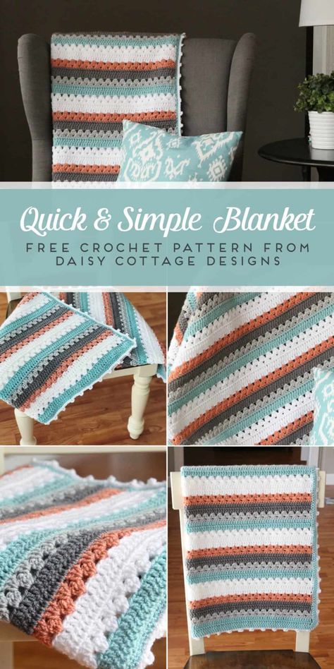 Crochet Blanket Pattern: A Quick & Simple Pattern - Daisy Cottage Designs Daisy Cottage Designs, Granny Stripe Crochet, Daisy Cottage, Cottage Designs, Crochet Blanket Pattern Easy, Crochet Afghan Patterns Free, Crochet For Beginners Blanket, Blanket Crochet Pattern, Easy Crochet Blanket