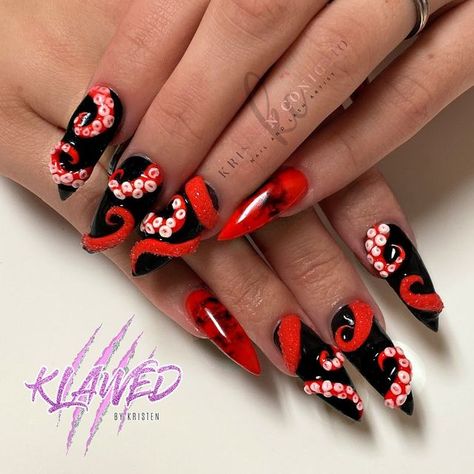 Kraken Nail Art, Tentacle Nail Art, Kraken Nails, Tentacle Nails, Pirate Nails Design, Octopus Nail Art, Pirate Nail Art, Dimension Nails, Shark Nails