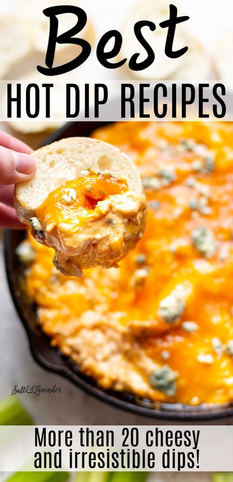 This is the ULTIMATE hot dip recipe list! It includes the best cheesy and delicious recipes for game day, tailgating, girls' night, or whenever you feel like a comfort food appetizer with tons of melty cheese! Best Hot Dip, International Appetizers, Hot Dip Recipe, Hot Dip Recipes, Crockpot Buffalo Chicken Dip, Warm Dip Recipes, Super Bowl Party Food Ideas, Keto Meal Planning, Super Bowl Party Food