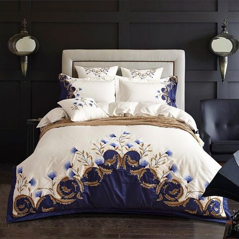 Chic Bedding Sets, Egyptian Cotton Duvet Cover, Blue Bedding Sets, Embroidered Bedding, Chic Bedding, Egyptian Cotton Bedding, Luxury Duvet Covers, Luxury Bedding Set, Cotton Bedding Sets