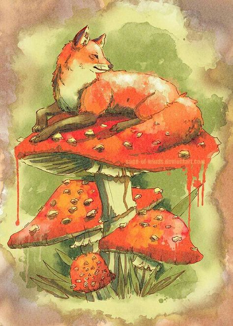 Fox And Mushroom, Magick Art, Fox Drawing, Fox Illustration, Watercolor Painting Techniques, Fox Art, Love Illustration, Digital Watercolor, Art Inspiration Painting