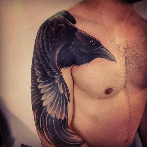 awesome Siren Odyssey, Rabe Tattoo, Crow Tattoo, Raven Tattoo, Bird Tattoo, Badass Tattoos, Female Tattoo, Great Tattoos, Half Sleeve Tattoo