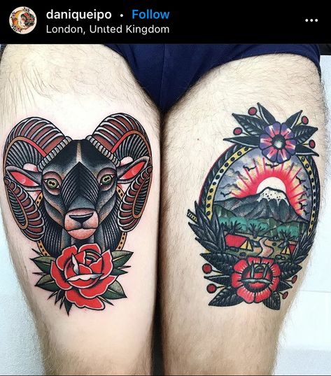 Traditional Style Aries Tattoo, Ram Skull Tattoo Traditional, American Traditional Aries Tattoo, Buffalo Head Tattoo Traditional, Old School Goat Tattoo, Neo Traditional Goat Tattoo, American Traditional Capricorn Tattoo, Trad Goat Tattoo, Black Sheep Tattoo Traditional