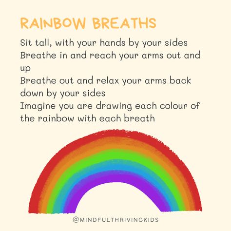 rainbow breaths kids mindfulness Fun Mindfulness Activities, Kids Mindfulness, Back Hug, Mindfulness For Kids, Play Therapy, Mindfulness Activities, Breath In Breath Out, Core Strength, Hug You