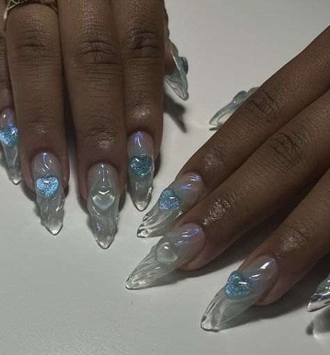 Wave To Earth Nails Design, Moon Gel Nails, Wave To Earth Nails, Blue Douyin Nails, Blue Avatar Inspired Nails, Sailor Moon Nail Art, Anime Nail Designs, Moon Nails Blue, Water Inspired Nails