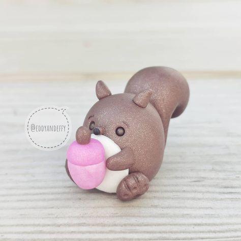 polymer clay artist🌸| Little H on Instagram: “~Nutty squirrel🐿️~ . The little squirrel has found a rare pink nut and wonders if it tastes like raspberry? Or maby it's a magic nut🥜💕 . .…” Clay Squirrel, Clay Box, Clay Artist, Clay Magnets, Fondant Animals, Flying Squirrel, Making Stuff, Diy Clay Crafts, Clay Ideas