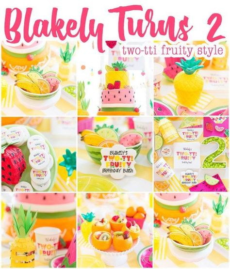 Tutti Fruitti Party Ideas - bright and colorful inspiration for summer parties Twotti Fruity Birthday Party, Birthday Girl Party Ideas, Twotti Fruity Birthday, Tutti Fruitti Party, Cora Pearl, Girl Party Ideas, Tutti Fruity Party, Fruity Party, Twotti Fruity