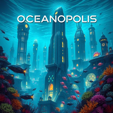 Futuristic Underwater City  #UnderwaterCity #Futuristic #Oceanopolis #art #poster Underwater City, Art Poster, Chandeliers, Quick Saves, Art