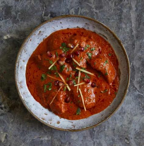 Four classic Indian recipes from Dishoom | Food | The Guardian Sprouted Grains, Savoury Recipes, Garlic Paste, Pomegranate Seeds, Chicken Curry, Chopped Tomatoes, Chilli Powder, Indian Recipes, Biryani