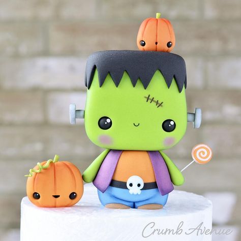 Skull Lollipop, Frankenstein Cake, Cute Frankenstein, Halloween Pasta, Polymer Clay Halloween, Halloween Cake Topper, Halloween Figures, Halloween Clay, Cake Topper Tutorial