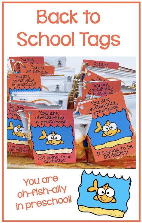 Goldfish back to school tags Goldfish Welcome Back To School, Welcome Back To School Snack Ideas, Kindergarten Snacks, Welcome To Preschool, September Preschool, Preschool First Day, Welcome To School, Back To School Art, Preschool Gifts