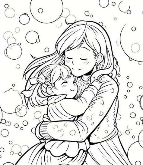 Hug Coloring Page, Mother Daughter Coloring Pages, Mother Day Coloring Pages, Mother Coloring Pages, Daughter Coloring Pages, Mother Day Coloring, Pin Drawing, Mothers Day Drawings, Mom Coloring Pages