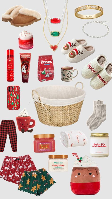 ❄️Burr basket 🧺 Burr Basket Ideas For Girlfriend, Affordable Burr Basket, Red Burr Basket, Burr Basket For Girlfriend, Burr Basket Cheap, Cute Christmas Baskets, Cheap Burr Basket Ideas, Brrrr Basket, Burr Basket Ideas Under 20$