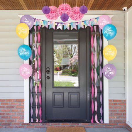 Unicorn Themed Birthday Party Diy, Easy Birthday Party Decorations, Patio Railings, Birthday Party Diy Decorations, Diy Unicorn Birthday Party, Virtual Birthday Party, Virtual Birthday, Unicorn Birthday Party Decorations, Paper Fan Decorations