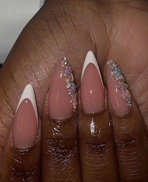 Birthday Nail Almond, Pink Glitter Pedicure, Wedding Nails Stiletto, Bling Almond Nails, Almond Bridal Nails, Medium Almond Acrylic Nails, Almond Birthday Nails, Work Manicure, Birthday Nails Almond