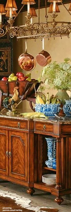 French Country... love the copper and blue with the wood! Charles Faudree, Kettle Kitchen, French Kitchens, French Country Ideas, Copper And Blue, French Country Bathroom, French Country Living, Country Love, French Country Bedrooms