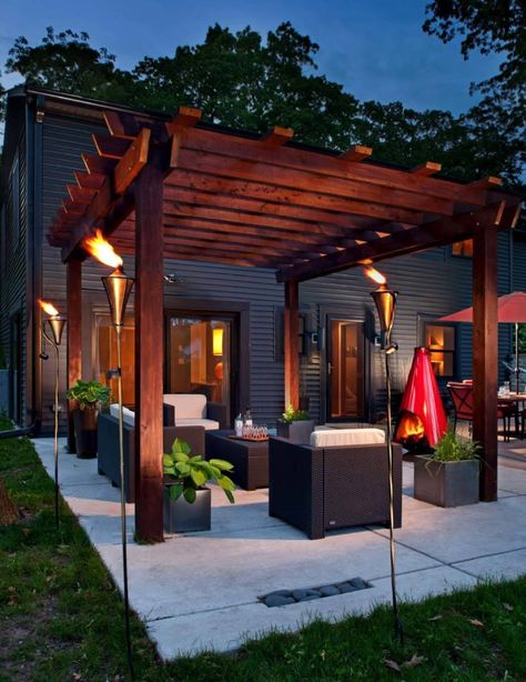 Modern Outdoor Patio Design-03-1 Kindesign Shed Inspiration, Pergola Modern, Black Pergola, Pergola Plans Design, Joist Hangers, Patio Pergola, Pergola Ideas, Building A Pergola, Contemporary Patio