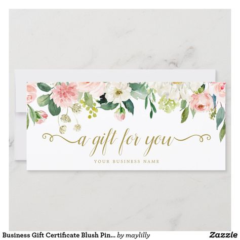 Business Gift Certificate Blush Pink Floral Flower Bouquet Gift, Business Envelopes, Bouquet Gift, Flowers Bouquet Gift, Business Gift, Gift Certificate, Personal Business Cards, Professional Business Cards, Simple Gifts