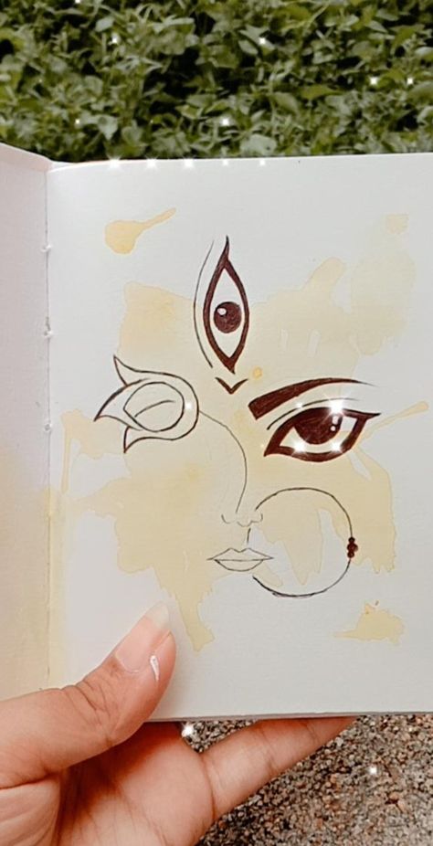 Durga Maa Abstract Art, Durga Sketch Art, Durga Ma Tattoo Design, Durga Pooja Drawing, Durga Tattoo Symbols, Durga Abstract Art, Durga Painting Artworks Abstract, Ma Durga Painting Easy, Durga Art Paintings