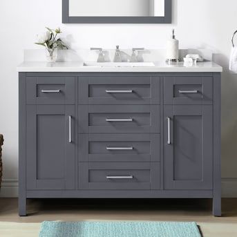 OVE Decors Tahoe 48-in Dark Charcoal Undermount Single Sink Bathroom Vanity with White Engineered Stone Top in the Bathroom Vanities with Tops department at Lowes.com Dark Gray Bathroom, Cultured Marble Vanity Top, Grey Bathroom Vanity, Ideal Bathrooms, Bathroom Redesign, Double Sink Bathroom Vanity, Transitional Bathroom Vanities, Marble Vanity Tops, Powder Rooms