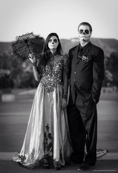 Day Of The Dead 2013. Dia De Los Muertos. Hollywood. Hollywood Forever Cemetery. Mitch Holloway Photography. Dead Bride Kelly Fenton. Dead Groom Mitch Holloway. Make up by Yuriko. Sugar Skull. Vintage. Dead Bride. Parisol. Wedding Dress. Hollywood. Los Angeles Dead Groom And Bride Costume, Wedding Halloween Costumes, Day Of Dead Couple Costume, Day Of The Dead Men Costume, Sugar Skull Couple Costume, Mexican Icons, Day Of The Dead Bride And Groom, Dead Bride Costume, Skeleton Wedding