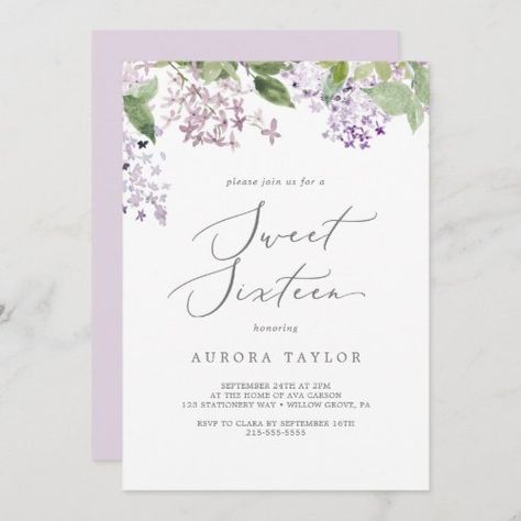 $2.92 | Rustic Lilac Sweet Sixteen Birthday #modernsweet16party #rusticsweetsixteen #watercolor16thbirthdayparty #floralgirlbirthday #wildflowersixteenthbday #bohoteenbirthday #purplesweet16 #romanticspringlilacflowersk203 #elegantclassicbohemiancountrygarden #whitegreenpastellavendersummer Purple Sweet 16, Summer Birthday Invitations, Sweet Sixteen Birthday Invitations, Floral Birthday Party, 16th Birthday Invitations, 60th Birthday Invitations, Sixteenth Birthday, Spring Birthday, Sweet Sixteen Birthday