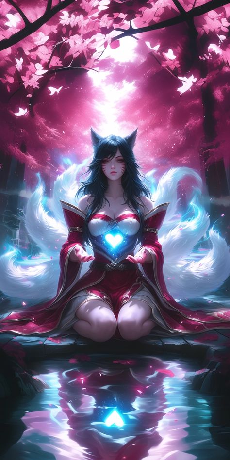 Created with Midjourney Ai #Character #Fantasy #Anime #cartoon #cyberpunk #sci-fi Ahri Wallpaper Iphone, League Of Legends Wallpapers, Lol Wallpapers, Cartoon Cyberpunk, League Of Legends Art, Ahri Wallpaper, Ahri Lol, Champions League Of Legends, Ahri League