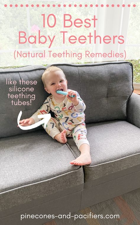 Natural teething remedies and 10 best teething toys for your babies and toddlers. Teething is no fun (for mom or baby!) help your baby feel better with these natural teething remedies and teethers they are sure to love. Pin now to save for later! Diy Teethers For Baby, Toddler Teething Remedies, Essential Oils For Teething, Baby Teething Remedies, Best Teething Toys, Teething Toddler, Natural Teething Remedies, Baby Remedies, Teething Remedies