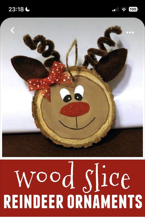 Reindeer Craft, Reindeer Ornaments, Wood Slice Ornament, Christmas Crafts For Gifts, Christmas Wood Crafts, Wood Slices, Ornament Crafts, Wood Ornaments, Christmas Crafts For Kids