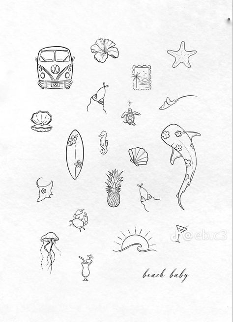 Polaroid Beach Tattoo, Tiny Unique Tattoos For Women, Beauty Inspired Tattoos, Hawaii Couples Tattoos, Chicken Nugget Tattoo Ideas, Ocean Tattoos With Meaning, Small Filipino Tattoos For Women, Ocean Sticker Sleeve Tattoo, Spiral Turtle Tattoo