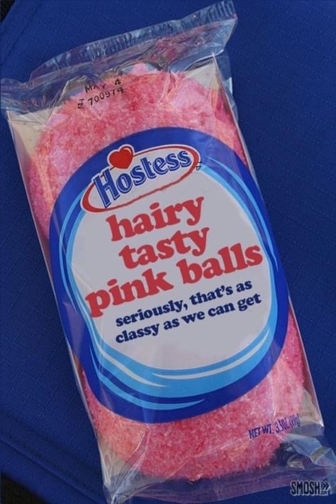 Hostess Snowballs, Weird Snacks, Ball Aesthetic, Food Memes, Cake Packaging, Food Names, Weird Food, Very Funny Pictures, Food Labels