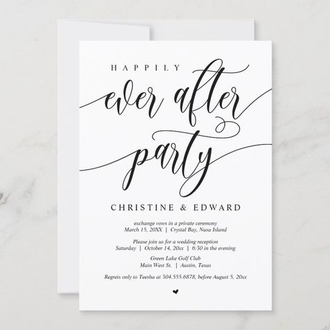 Wedding Elopement, Happily Ever After Party  Invitation  Zazzle After Party Invitation, After Party Wedding, Elopement Celebration, Happily Ever After Party, Ever After Party, Elopement Invitation, Minimal Wedding Invitation, Elopement Announcement, Blue Invitation