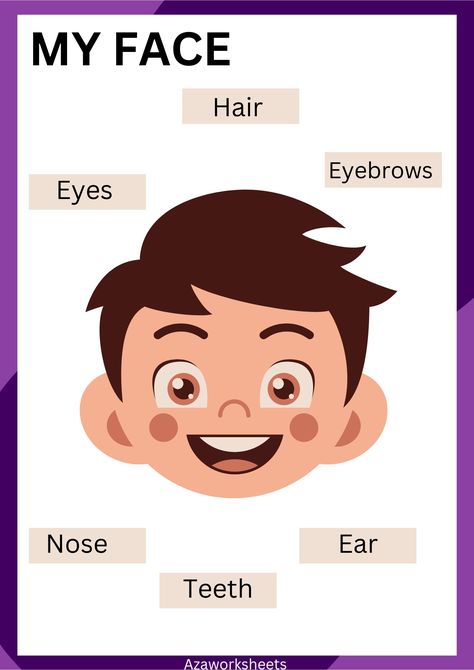 Printable worksheets for preschoolers and nursery students.. Parts Of The Face Activities For Kids, Body Parts Worksheet Kindergarten, My Body Parts For Kids, Parts Of The Body Worksheets Preschool, Face Parts For Kids, My Face Activities For Preschool, Face Parts Worksheet, My Body Preschool, Learning Body Parts Toddlers