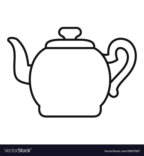 Teapot with cap icon outline style Royalty Free Vector Image Tea Pot Coloring Page, Tea Cup Outline, Tea Pot Drawing, Teapot Silhouette, Teapot Drawing, Teapot Design, Outline Illustration, Black And White Cartoon, Xmas Cross Stitch