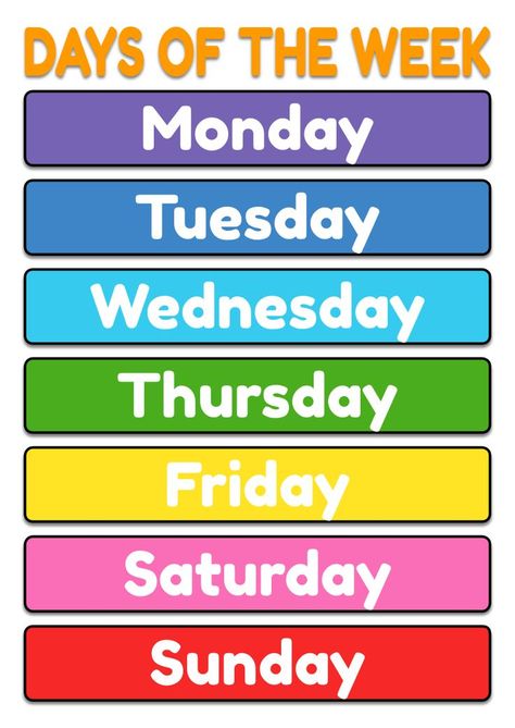 Day Of The Week Themes, Week Names Chart, Days Name Worksheet, Days Of The Week Poster Classroom, Weekdays Chart For Preschool, Free Printable Days Of The Week Chart, Week Days Chart For Kids, Days Of The Week Free Printables, Days Of The Week Printables Free Preschool