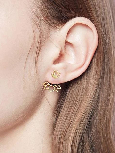 SheinShein Lotus Design Swing Stud Earrings 1pair Lotus Earrings, Earring Jackets, Lotus Design, Design Earrings, Diy Earrings, Ear Piercings, Jewelry Inspiration, Bridal Jewelry, Ear Cuff