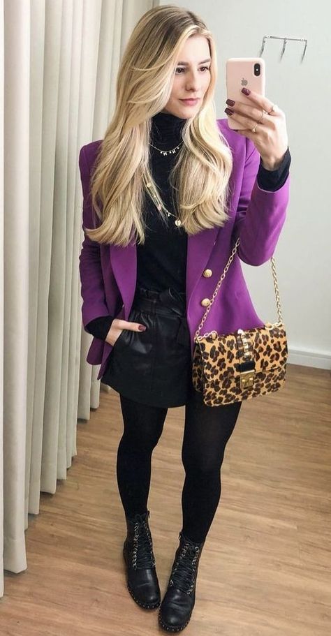 Women Winter Outfits Casual, Purple Blazer Outfit, Casual Outfits For Winter, Women Winter Outfits, Winter Outfits Casual, Winter Outfits For Women, Outfits For Winter, Outfit Botas, Purple Blazer