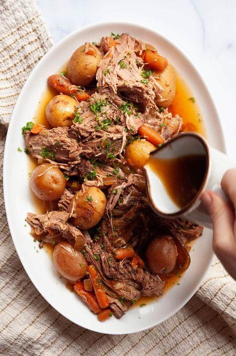 Crock Pot Sirloin Tip Roast - iFoodReal.com Top Sirloin Cap Recipes Crockpot, Sirloin Tip Roast Crock Pot Slow Cooker, Sirloin Tip Roast Slow Cooker, Sirloin Tip Roast Crock Pot, Sirloin Cap Recipe, Sirloin Roast Recipes, Roast Crock Pot, Beef Sirloin Tip Roast, Roast Beef Crock Pot Recipes