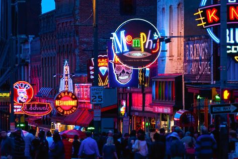 Best Bar Cities for Bar Hopping and Going Out Drinking - Thrillist Mississippi River Cruise, Beale Street Memphis, Happy City, Bar Hopping, Beale Street, Illuminated Signs, Memphis Tennessee, Memphis Tn, Vision Boards