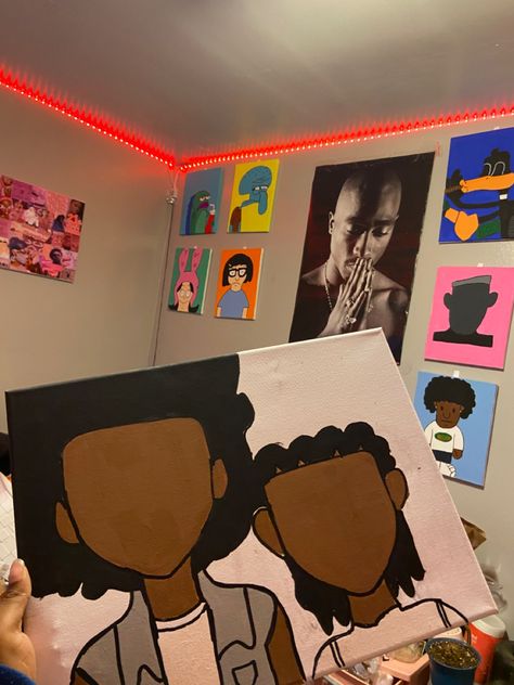 Fun Cartoon Paintings, Boondocks Canvas Painting Ideas, Proud Family Canvas Painting, Animated Painting Ideas, Cartoon Easy Paintings, Cartoon Canvas Art Paintings, 2023 Canvas Painting, Easy Painting Ideas On Canvas Cartoon, Canvas Painting Ideas Characters