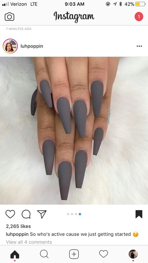 Grey Nails Matte, Matte Grey Nails, Coffin Art, Grey Matte Nails, Bright Summer Acrylic Nails, Nails Grunge, Matte Acrylic Nails, Grey Acrylic Nails, Coffin Nails Matte