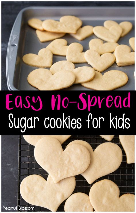 Easy sugar cookie recipe that doesn't spread. Perfect for baking with kids! Mix and match the shape and decoration to fit any celebration all year long. This is perfect for beginner bakers of all ages! #bakingwithkids #sugarcookies #easycookies Easy Cookies For Decorating, Easy At Home Cookie Recipes, Sugar Cookie Recipe That Doesnt Spread, Easy Cookies With Kids, Baking With Preschoolers, Easy Dessert For Kids To Make, Easy Cakes For Kids To Make, Baking For Kids Easy Fun, Christmas Baking For Kids Easy