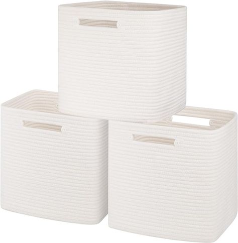 Amazon.com: SIXDOVE Storage Cubes Cotton Rope Woven Baskets for Organizing, 3-Pack 11 * 11 Inches Shelf Storage Basket|Cube Storage Bin|Square Baskets, Living Room, Baby Room-White : Home & Kitchen Baskets Living Room, Toy Bin Organizer, White Bin, Baskets For Shelves, Shelf Baskets Storage, Cube Storage Bins, Storage Cubes, Square Baskets, Large Storage Baskets