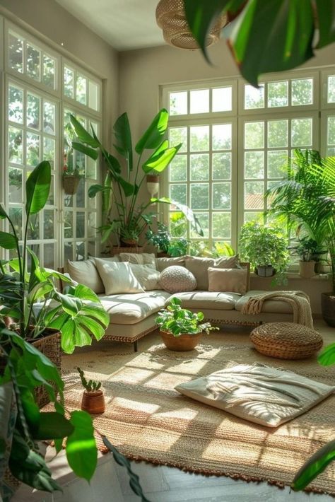 Room Ideas Greenery, Big Plants Indoor Living Rooms, Urban Jungle Room, Jungle Furniture, Jungle Living Room, Sunroom Library, Style Room Ideas, Christmas Living Room Decorations, Loft Living Space