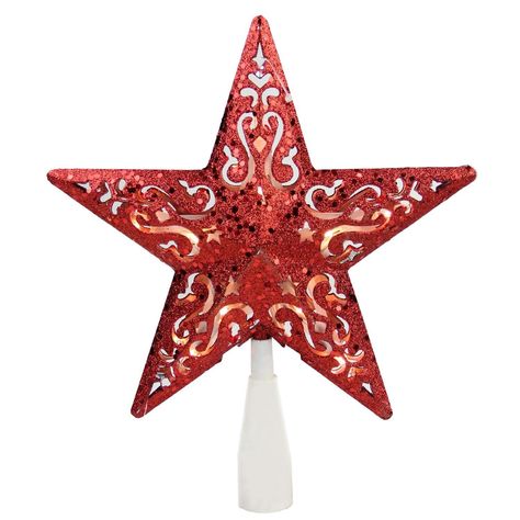 Northlight 8.5" Red Glitter Star Cut-Out Design Christmas Tree Topper - Clear Lights *** You can obtain more details by clicking the image. (This is an affiliate link). #love Best Christmas Tree Toppers, Christmas Tree Topper Hat, Christmas Tree Topper Red, Tree Star Topper, Christmas Tree Headband, Glitter Roots, Fashion Christmas Tree, Star Cut Out, Christmas Tree Tops