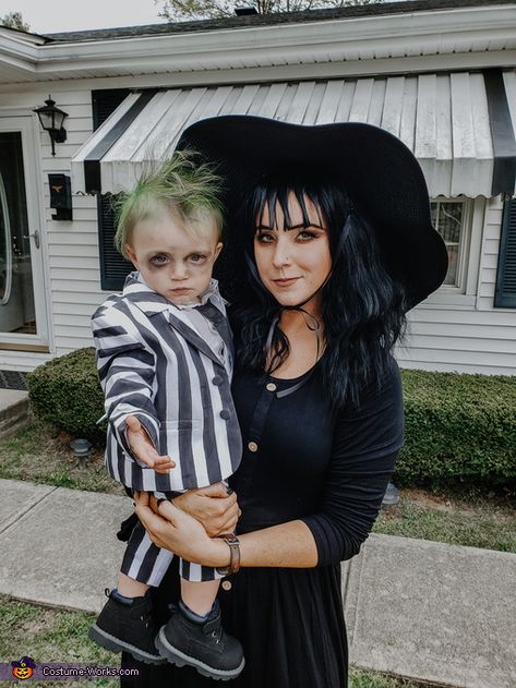 Beetlejuice Family Of 3 Costume, Son And Mom Costumes, Kids Beetlejuice Costume Diy, Beetle Juice Family Halloween Costumes, Mom Son Costumes Halloween, Family Beetlejuice Halloween Costumes, Mom Son Costumes, Bettle Juice Family Costumes, Beetlejuice Family Costume Halloween